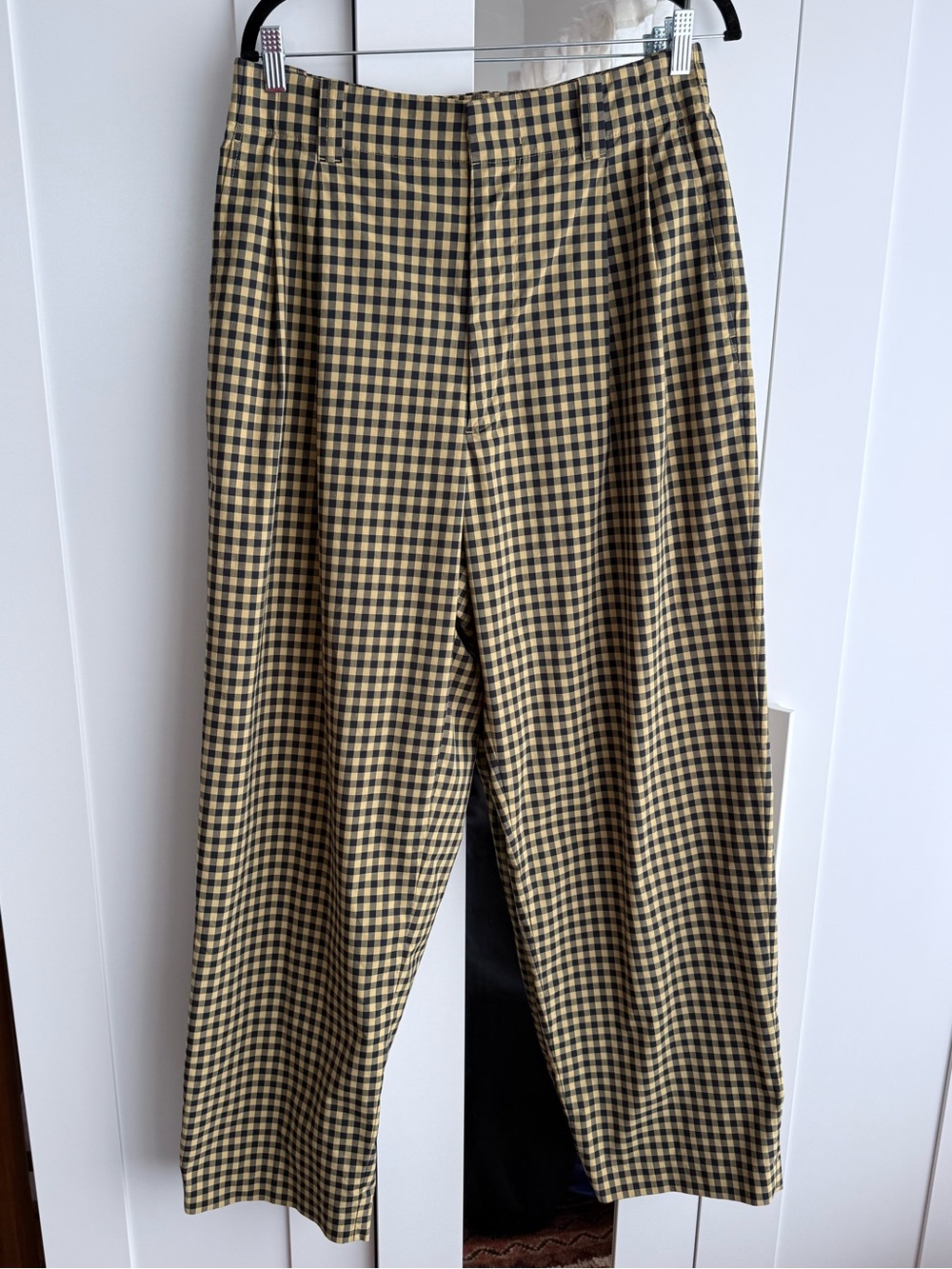 Marni x Uniqlo Black and Yellow Checked Straight-Leg Chinos